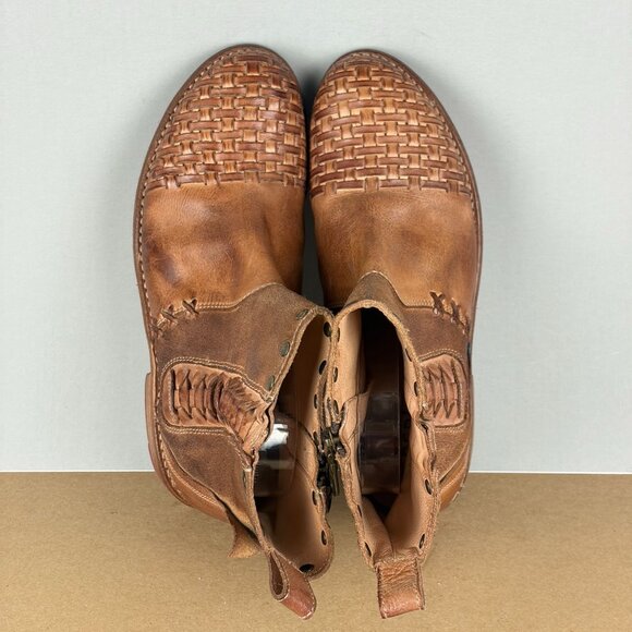 Bed Stu Baxter Boot Woven Leather Womens 8 Brown Tan Side Zip - Picture 10 of 11